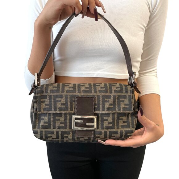 FENDI Vintage Zucca Mamma Baguette Shoulder Bag FF Logo Monogram Brown [105690] - Picture 2 of 13